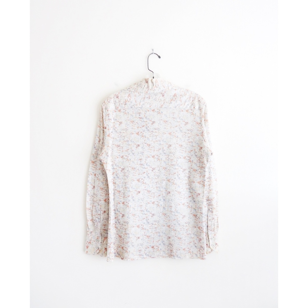 Vintage 70s White Blue Coral Speckled Disco Shirt - Picture 2 of 3